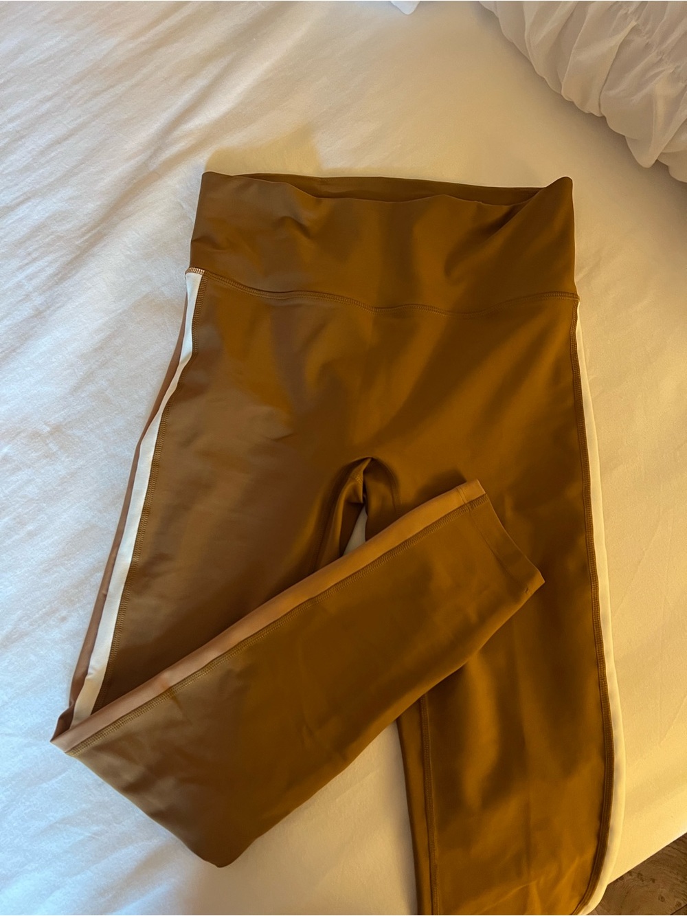 Brown Athletic Leggings with Side Stripe